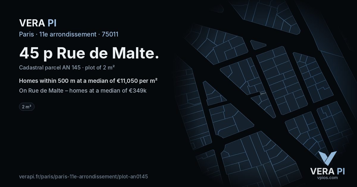 45 p Rue de Malte, 11e arrondissement at night – the plot lit, the parcels around coloured by the prices near them