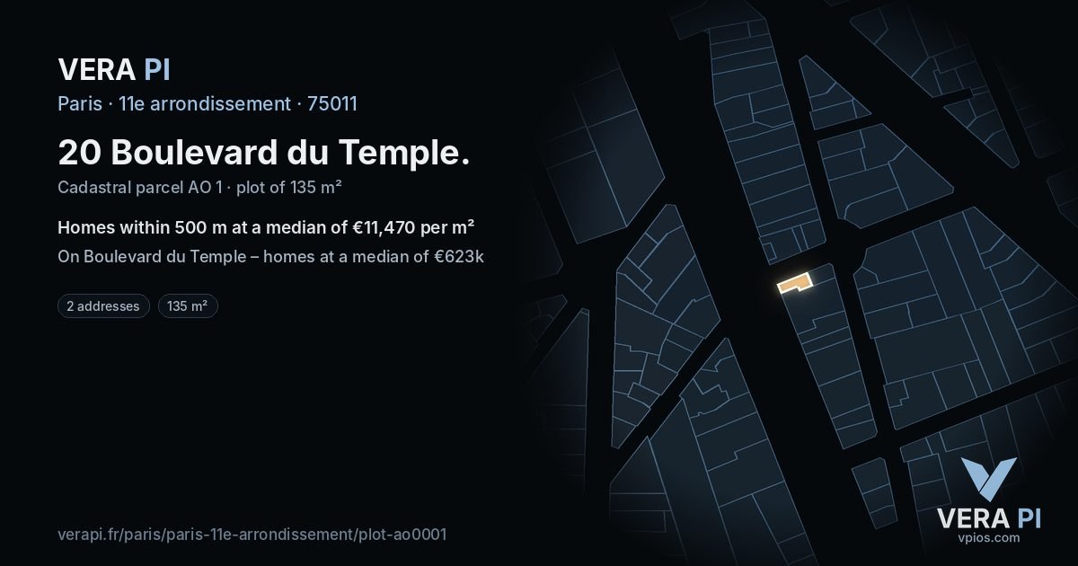 20 Boulevard du Temple, 11e arrondissement at night – the plot lit, the parcels around coloured by the prices near them