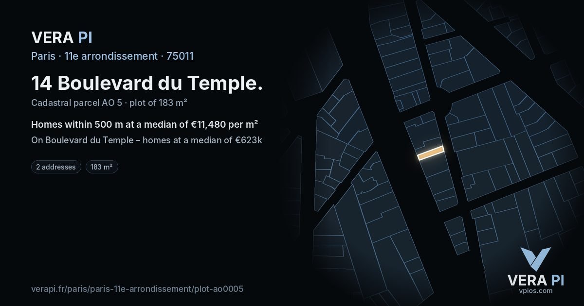 14 Boulevard du Temple, 11e arrondissement at night – the plot lit, the parcels around coloured by the prices near them