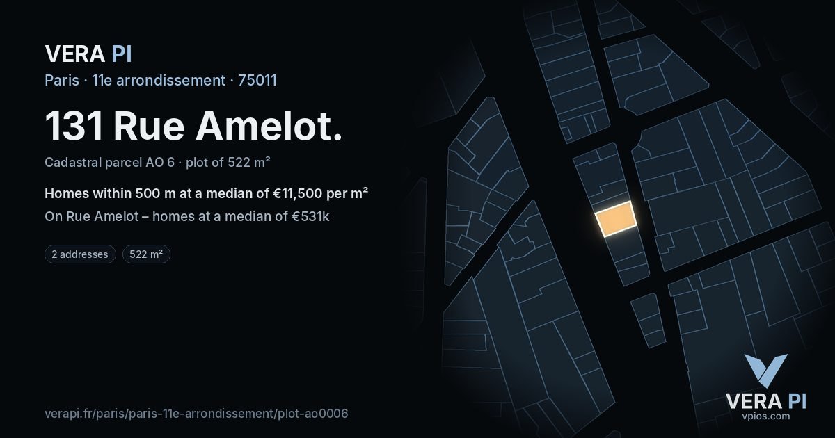 131 Rue Amelot, 11e arrondissement at night – the plot lit, the parcels around coloured by the prices near them