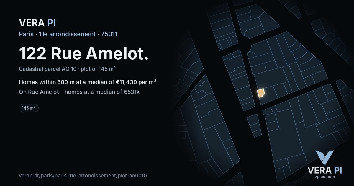 122 Rue Amelot, 11e arrondissement at night – the plot lit, the parcels around coloured by the prices near them