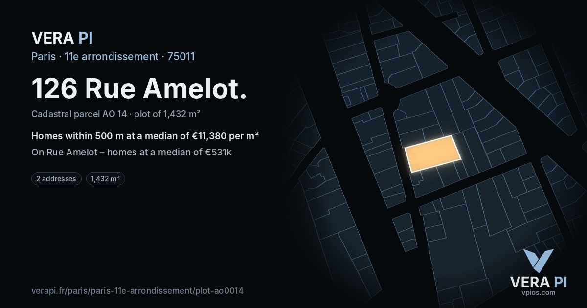 126 Rue Amelot, 11e arrondissement at night – the plot lit, the parcels around coloured by the prices near them