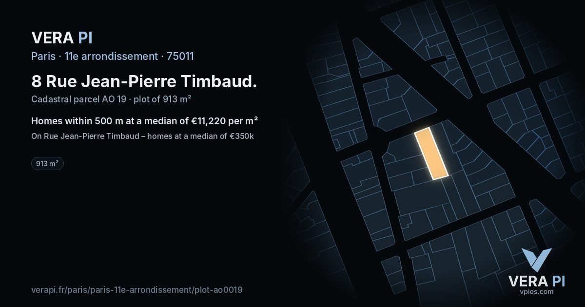 8 Rue Jean-Pierre Timbaud, 11e arrondissement at night – the plot lit, the parcels around coloured by the prices near them