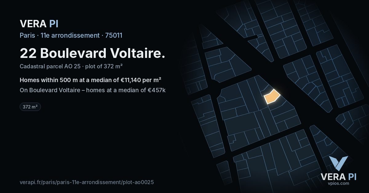 22 Boulevard Voltaire, 11e arrondissement at night – the plot lit, the parcels around coloured by the prices near them