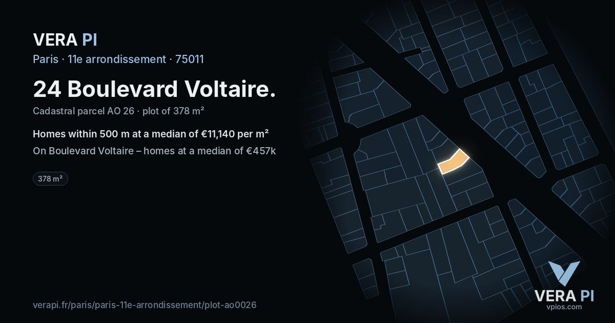 24 Boulevard Voltaire, 11e arrondissement at night – the plot lit, the parcels around coloured by the prices near them