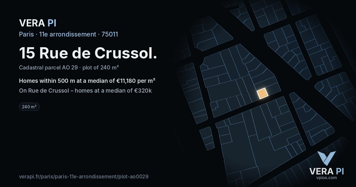 15 Rue de Crussol, 11e arrondissement at night – the plot lit, the parcels around coloured by the prices near them