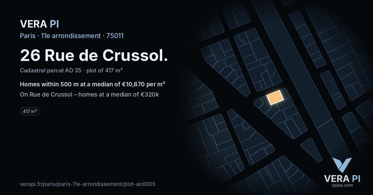26 Rue de Crussol, 11e arrondissement at night – the plot lit, the parcels around coloured by the prices near them