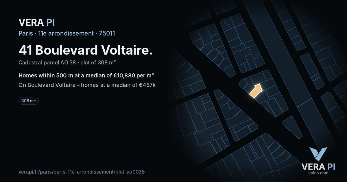 41 Boulevard Voltaire, 11e arrondissement at night – the plot lit, the parcels around coloured by the prices near them