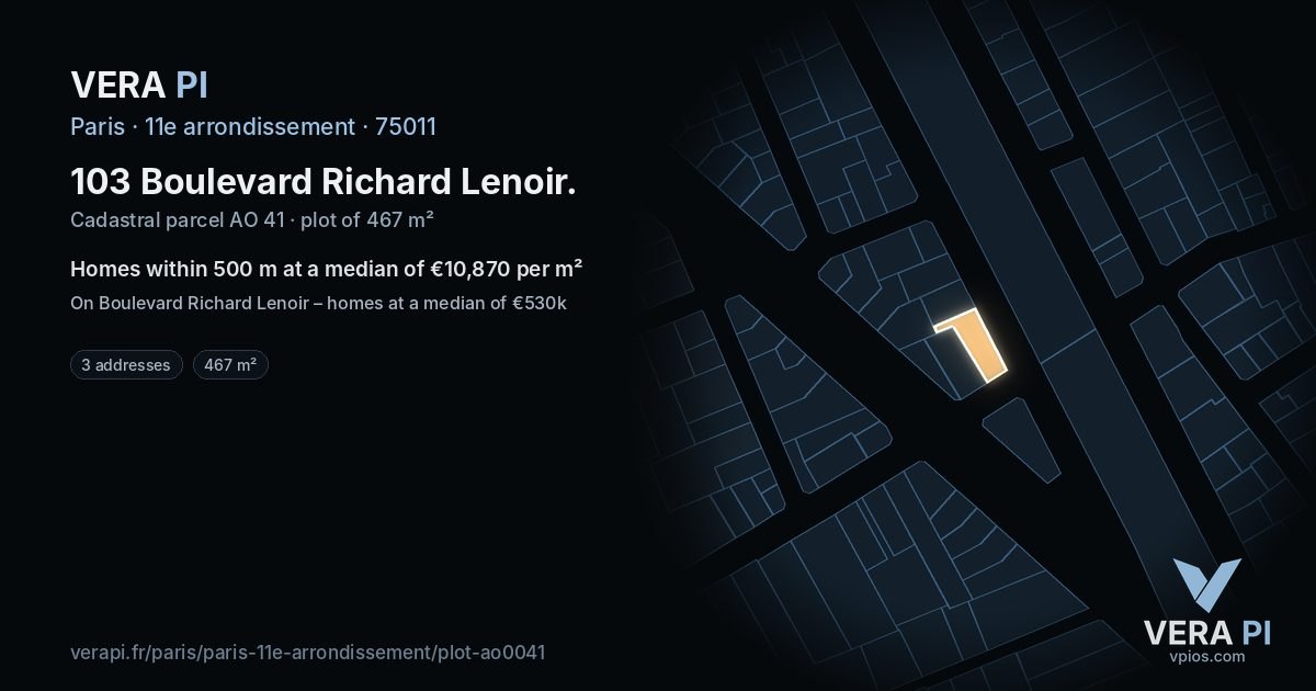 103 Boulevard Richard Lenoir, 11e arrondissement at night – the plot lit, the parcels around coloured by the prices near them
