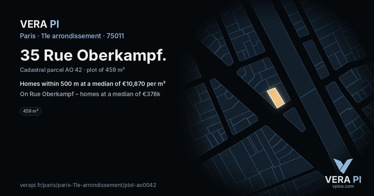 35 Rue Oberkampf, 11e arrondissement at night – the plot lit, the parcels around coloured by the prices near them