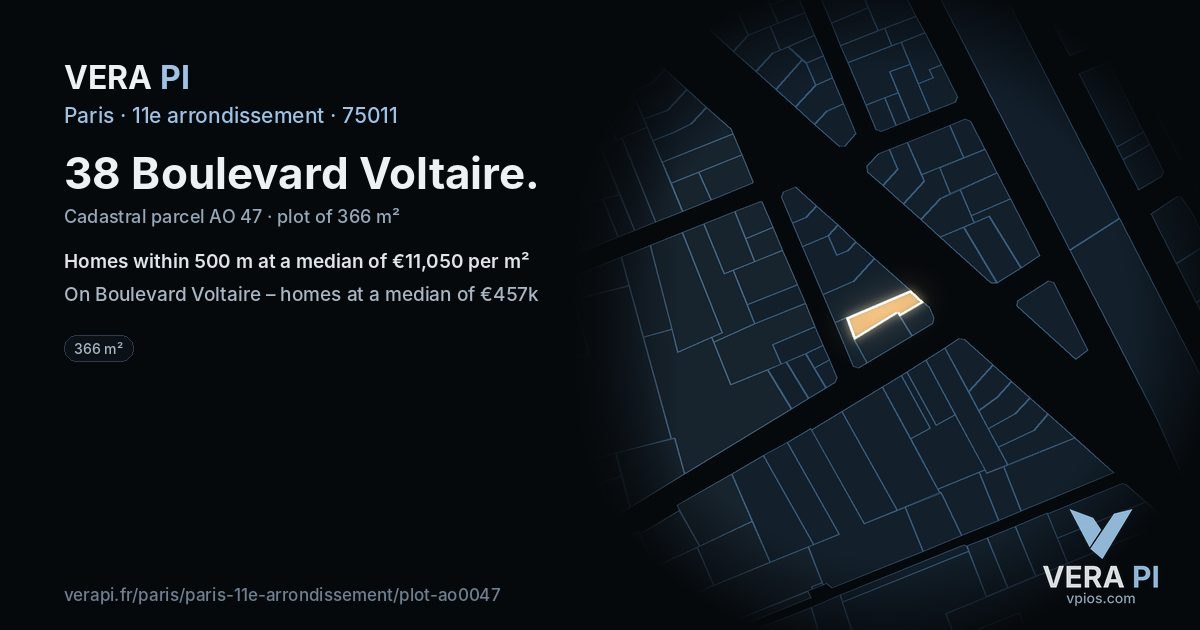 38 Boulevard Voltaire, 11e arrondissement at night – the plot lit, the parcels around coloured by the prices near them
