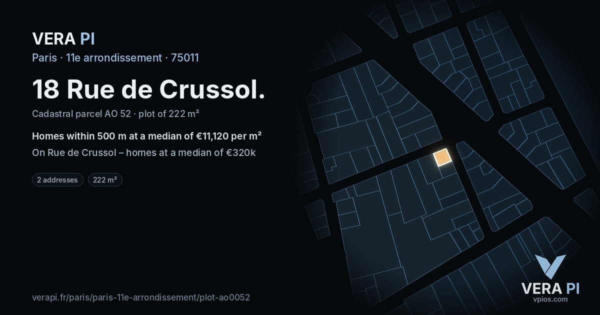 18 Rue de Crussol, 11e arrondissement at night – the plot lit, the parcels around coloured by the prices near them