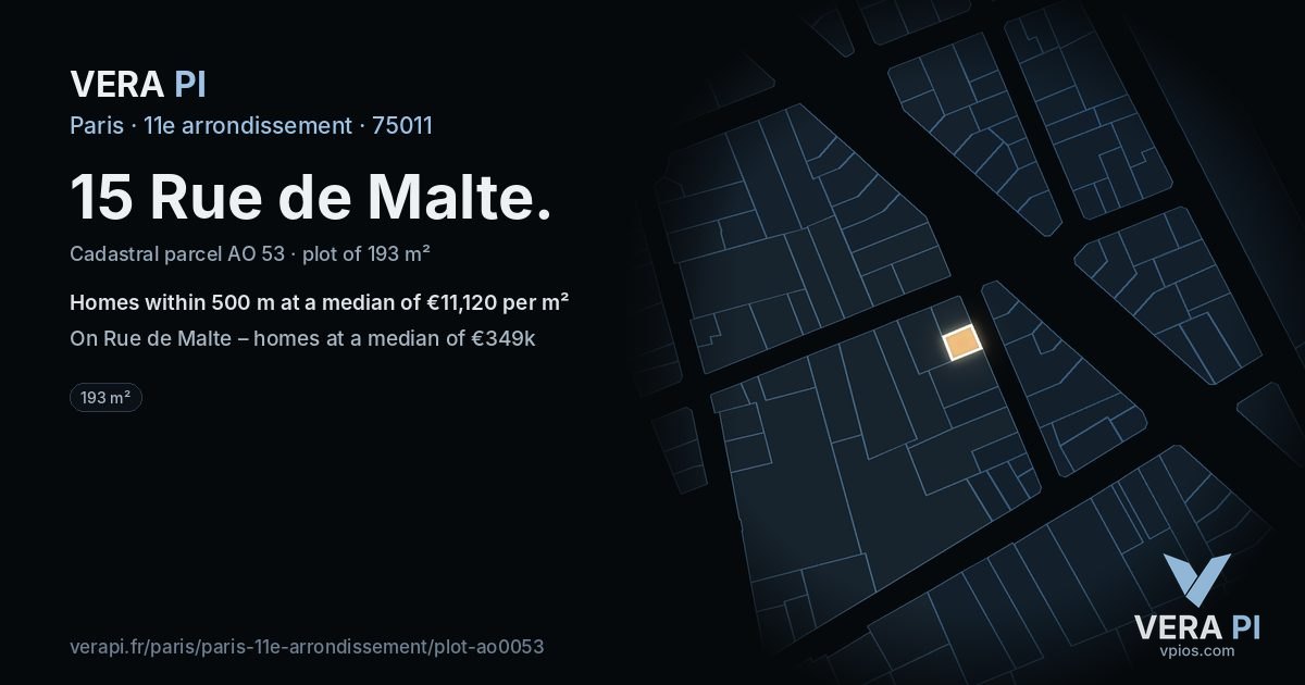 15 Rue de Malte, 11e arrondissement at night – the plot lit, the parcels around coloured by the prices near them