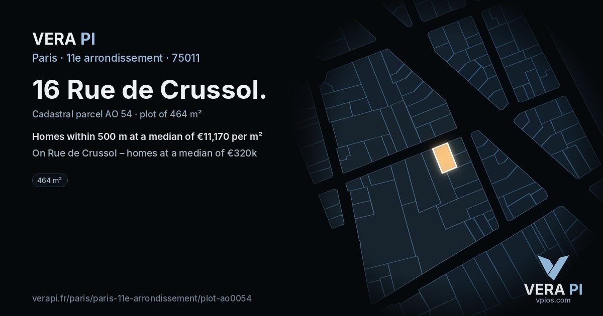 16 Rue de Crussol, 11e arrondissement at night – the plot lit, the parcels around coloured by the prices near them