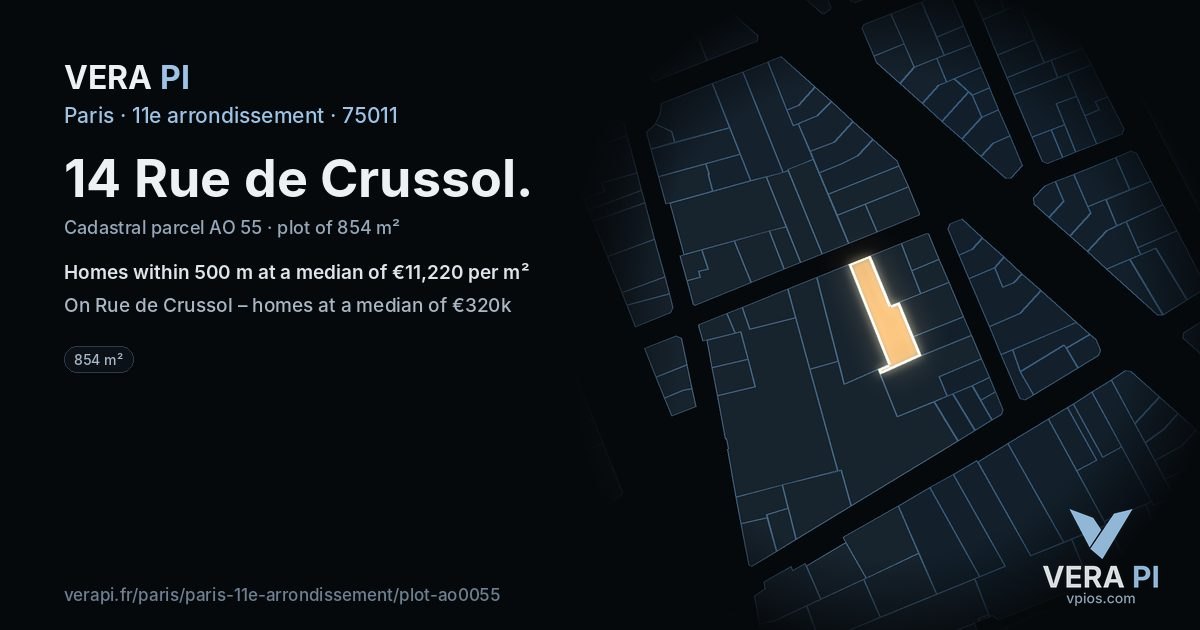 14 Rue de Crussol, 11e arrondissement at night – the plot lit, the parcels around coloured by the prices near them