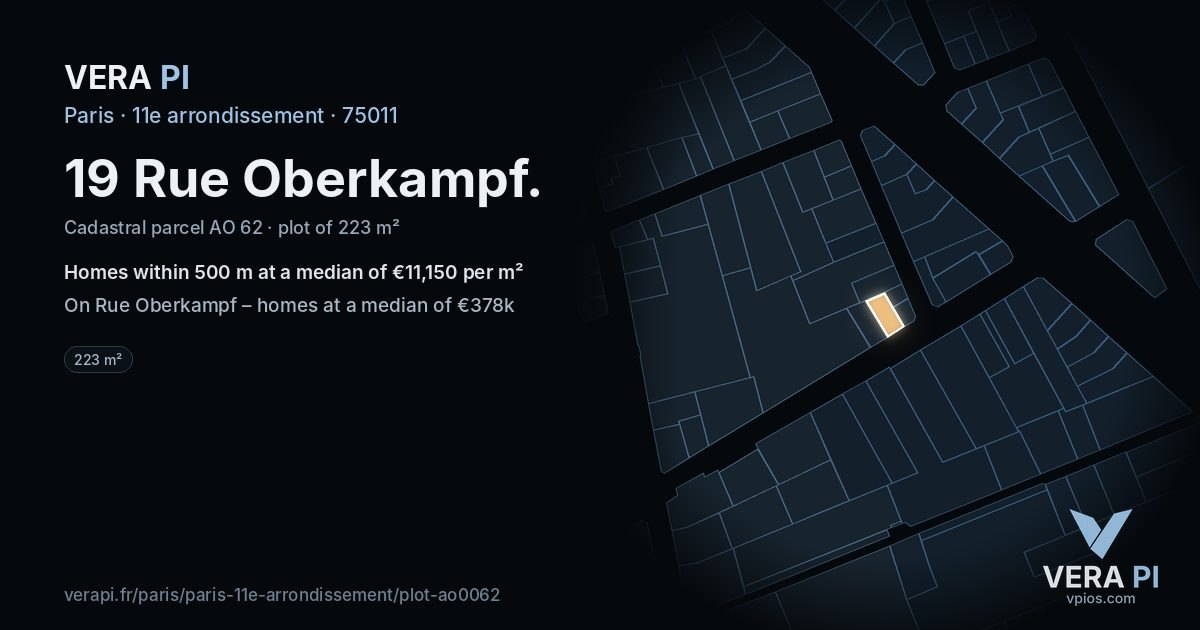 19 Rue Oberkampf, 11e arrondissement at night – the plot lit, the parcels around coloured by the prices near them