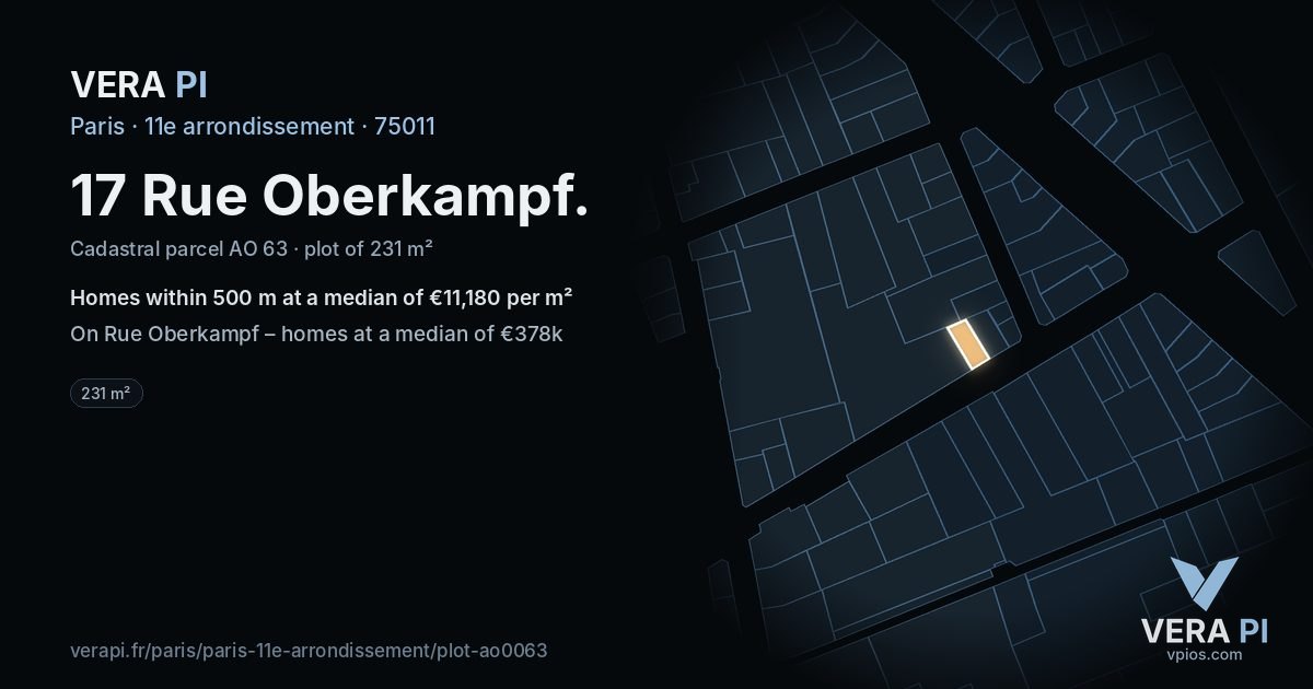 17 Rue Oberkampf, 11e arrondissement at night – the plot lit, the parcels around coloured by the prices near them