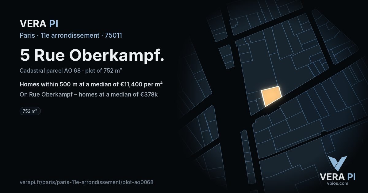 5 Rue Oberkampf, 11e arrondissement at night – the plot lit, the parcels around coloured by the prices near them