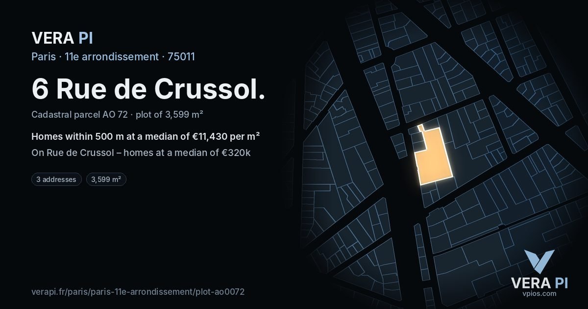 6 Rue de Crussol, 11e arrondissement at night – the plot lit, the parcels around coloured by the prices near them