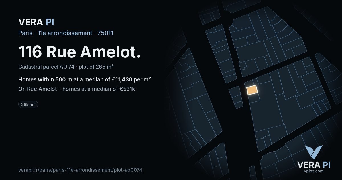 116 Rue Amelot, 11e arrondissement at night – the plot lit, the parcels around coloured by the prices near them
