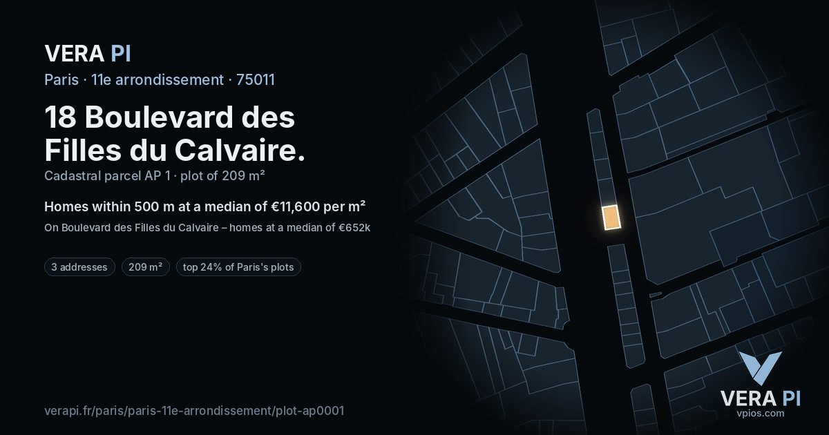 18 Boulevard des Filles du Calvaire, 11e arrondissement at night – the plot lit, the parcels around coloured by the prices near them