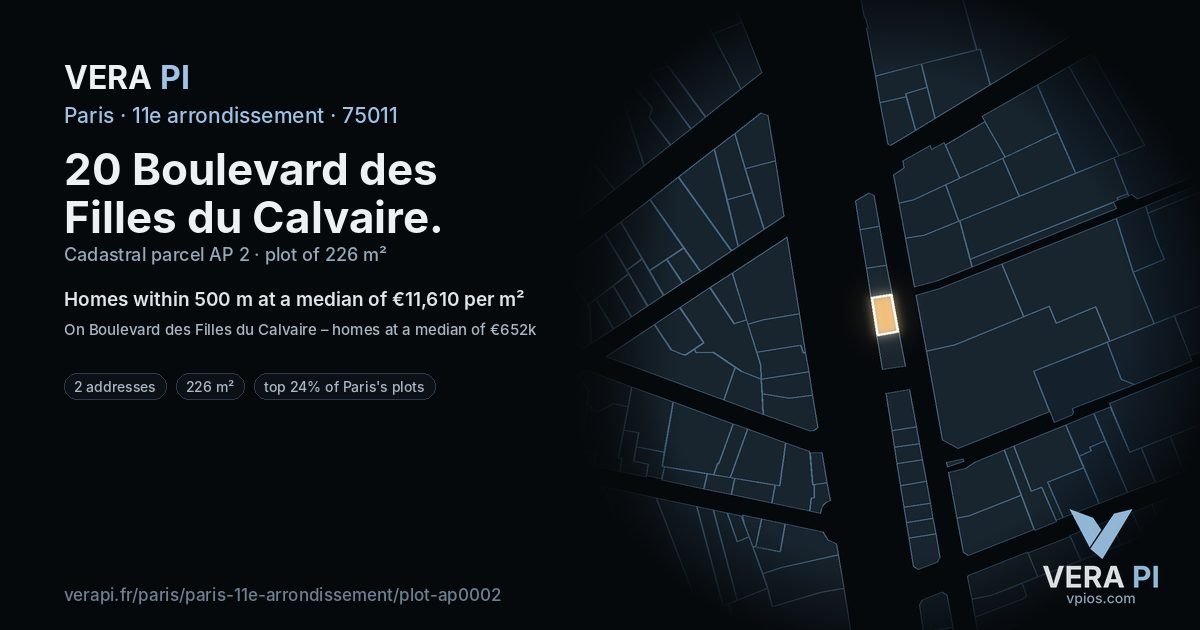 20 Boulevard des Filles du Calvaire, 11e arrondissement at night – the plot lit, the parcels around coloured by the prices near them