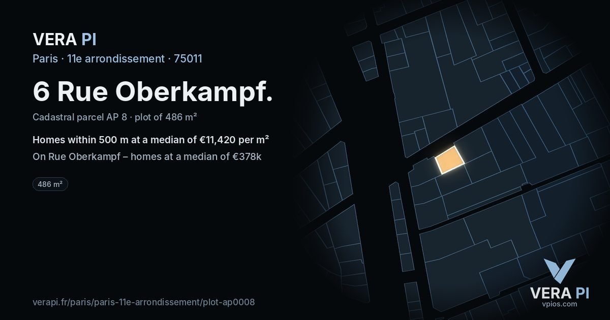 6 Rue Oberkampf, 11e arrondissement at night – the plot lit, the parcels around coloured by the prices near them