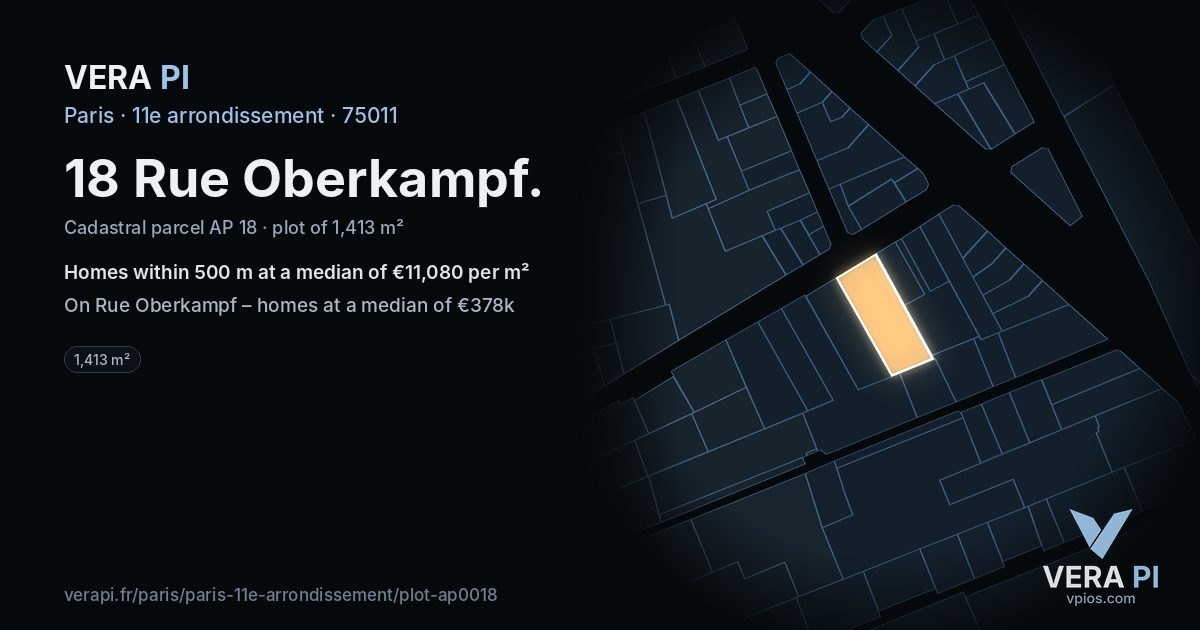 18 Rue Oberkampf, 11e arrondissement at night – the plot lit, the parcels around coloured by the prices near them