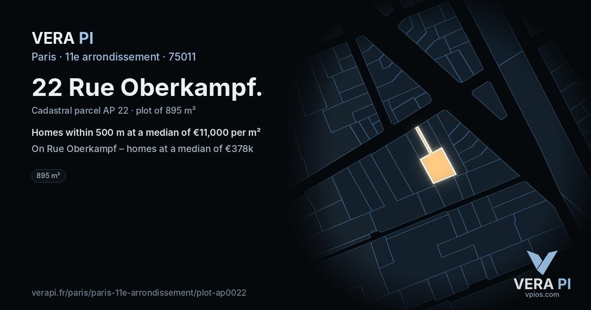 22 Rue Oberkampf, 11e arrondissement at night – the plot lit, the parcels around coloured by the prices near them