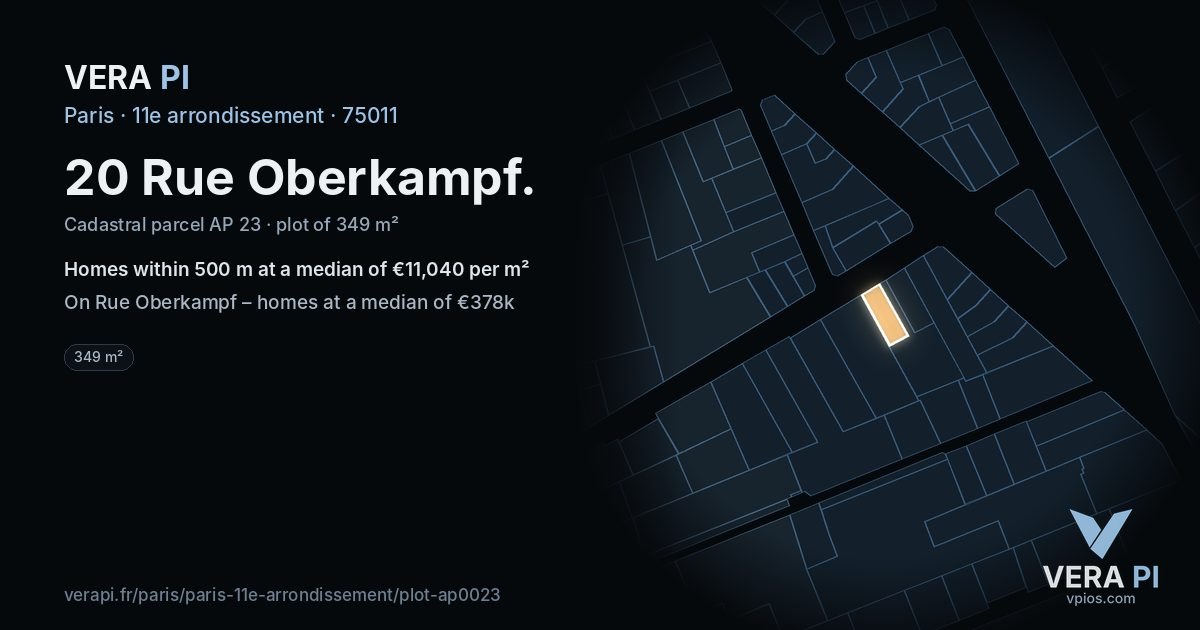 20 Rue Oberkampf, 11e arrondissement at night – the plot lit, the parcels around coloured by the prices near them