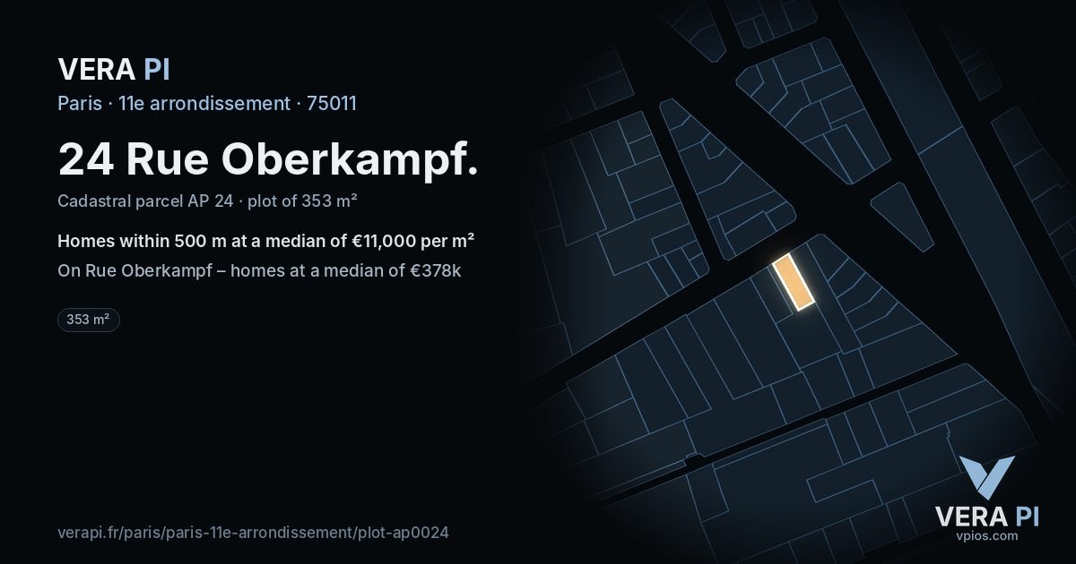 24 Rue Oberkampf, 11e arrondissement at night – the plot lit, the parcels around coloured by the prices near them