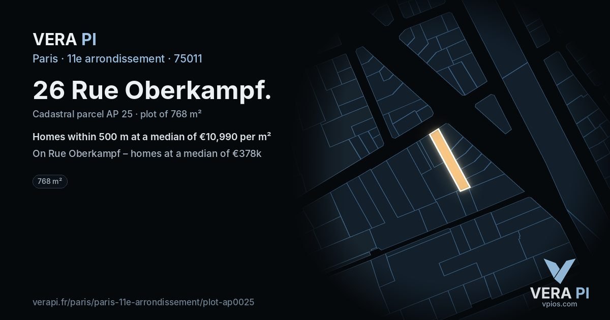 26 Rue Oberkampf, 11e arrondissement at night – the plot lit, the parcels around coloured by the prices near them