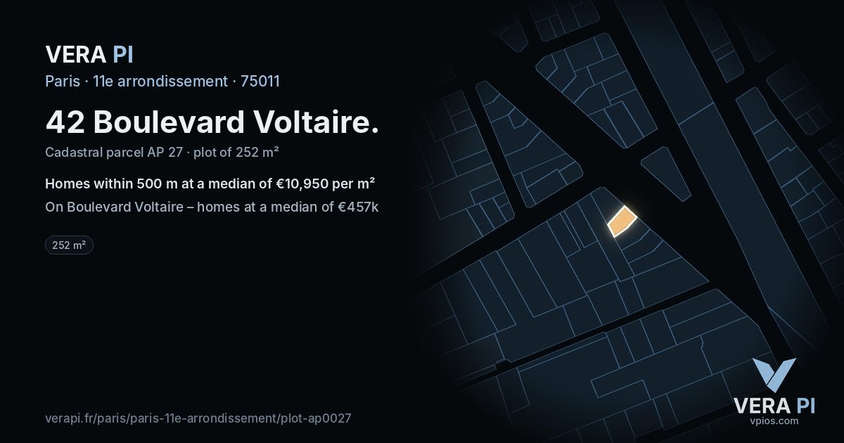 42 Boulevard Voltaire, 11e arrondissement at night – the plot lit, the parcels around coloured by the prices near them