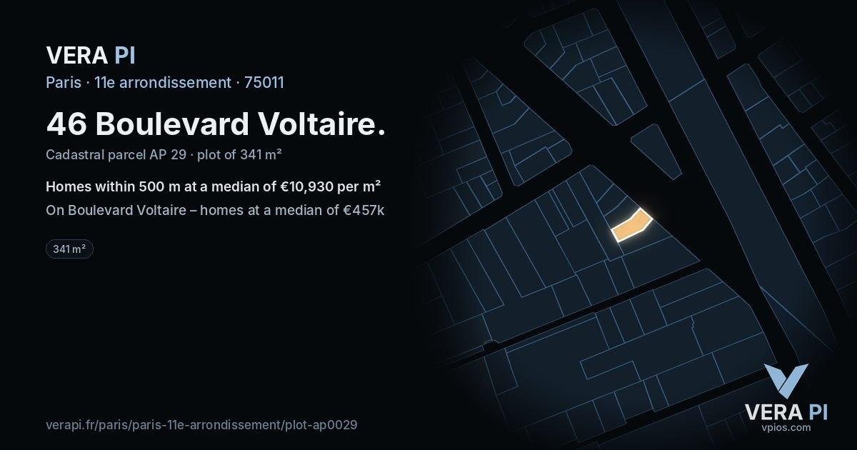 46 Boulevard Voltaire, 11e arrondissement at night – the plot lit, the parcels around coloured by the prices near them