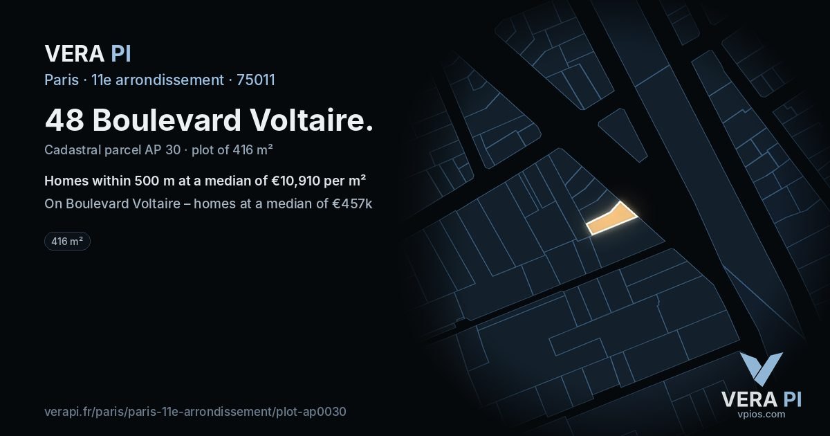48 Boulevard Voltaire, 11e arrondissement at night – the plot lit, the parcels around coloured by the prices near them