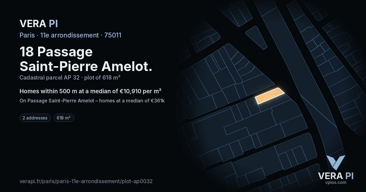 18 Passage Saint-Pierre Amelot, 11e arrondissement at night – the plot lit, the parcels around coloured by the prices near them