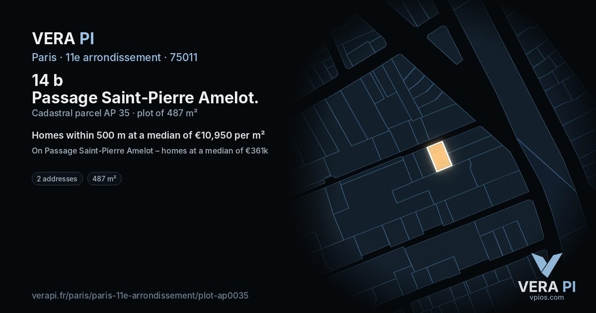 14 b Passage Saint-Pierre Amelot, 11e arrondissement at night – the plot lit, the parcels around coloured by the prices near them