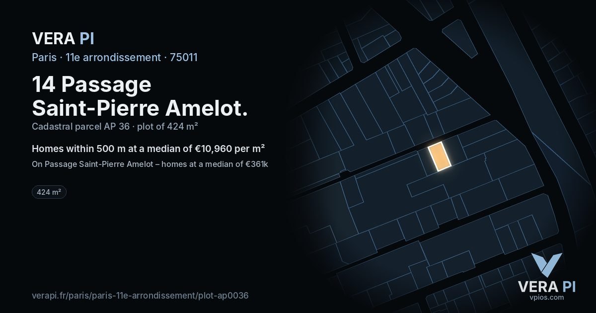 14 Passage Saint-Pierre Amelot, 11e arrondissement at night – the plot lit, the parcels around coloured by the prices near them