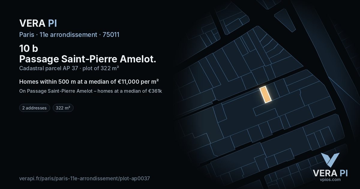 10 b Passage Saint-Pierre Amelot, 11e arrondissement at night – the plot lit, the parcels around coloured by the prices near them