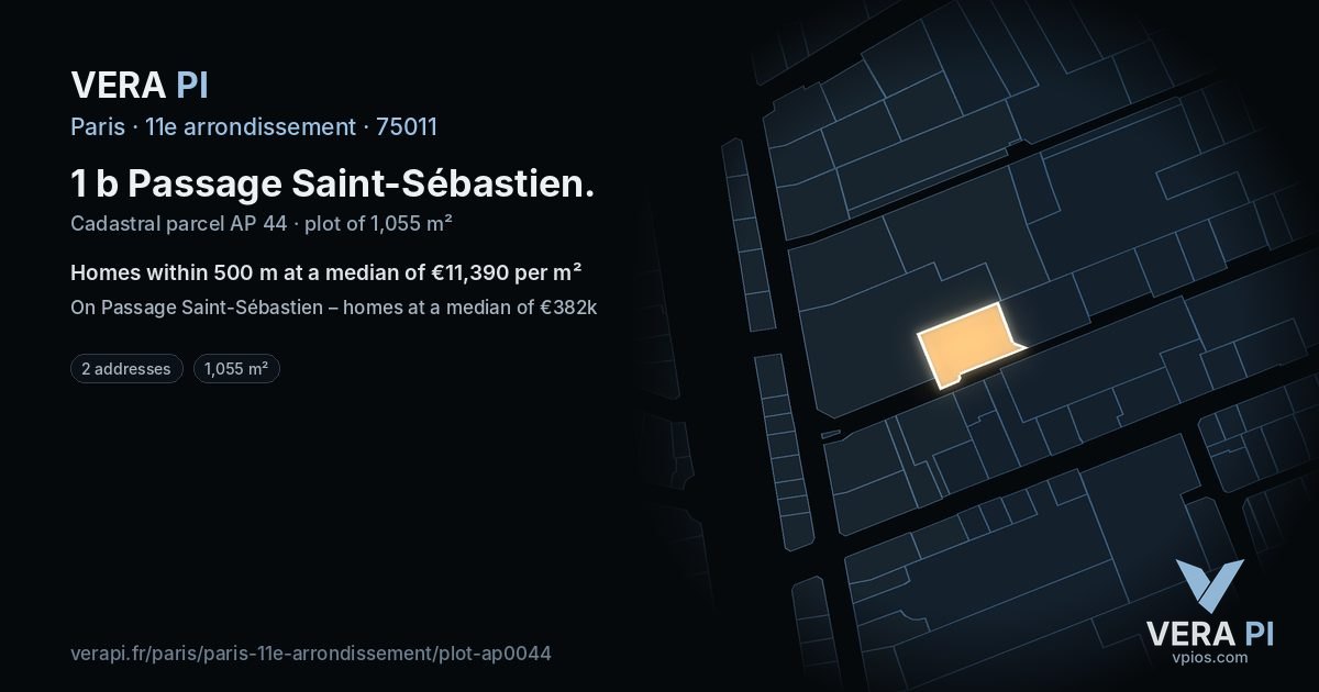 1 b Passage Saint-Sébastien, 11e arrondissement at night – the plot lit, the parcels around coloured by the prices near them