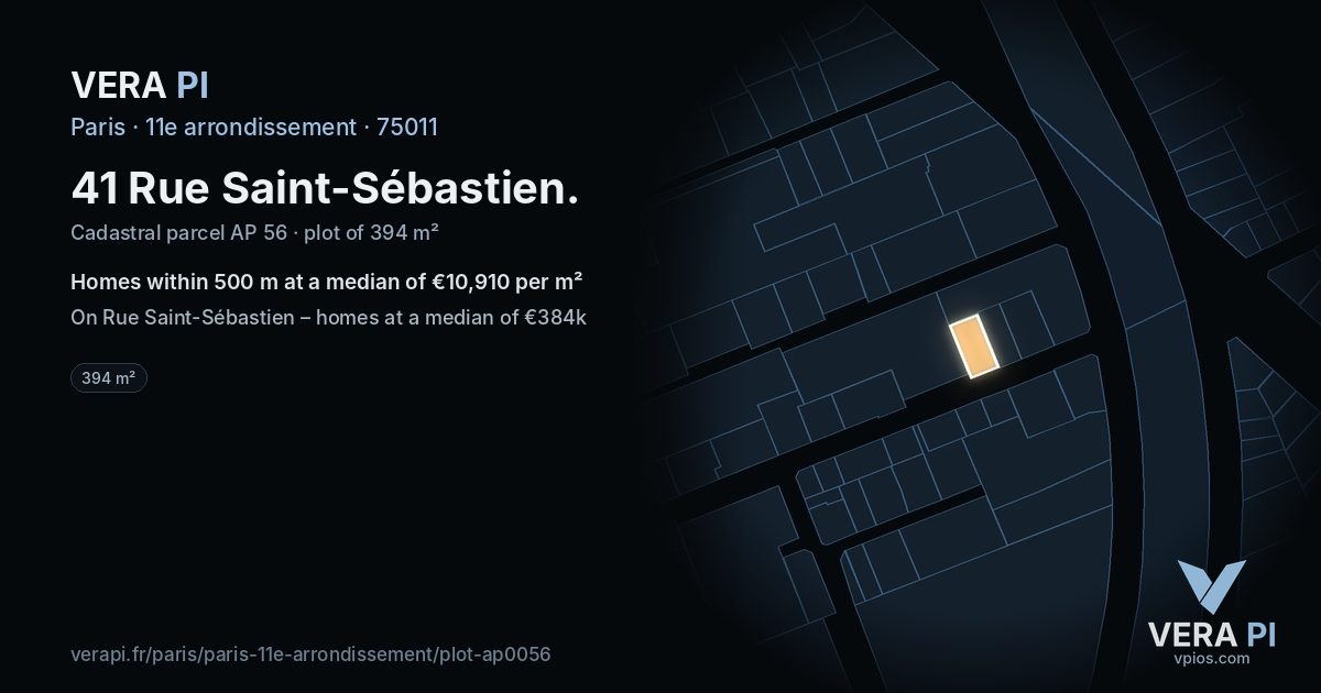 41 Rue Saint-Sébastien, 11e arrondissement at night – the plot lit, the parcels around coloured by the prices near them