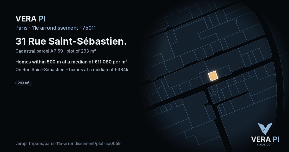 31 Rue Saint-Sébastien, 11e arrondissement at night – the plot lit, the parcels around coloured by the prices near them