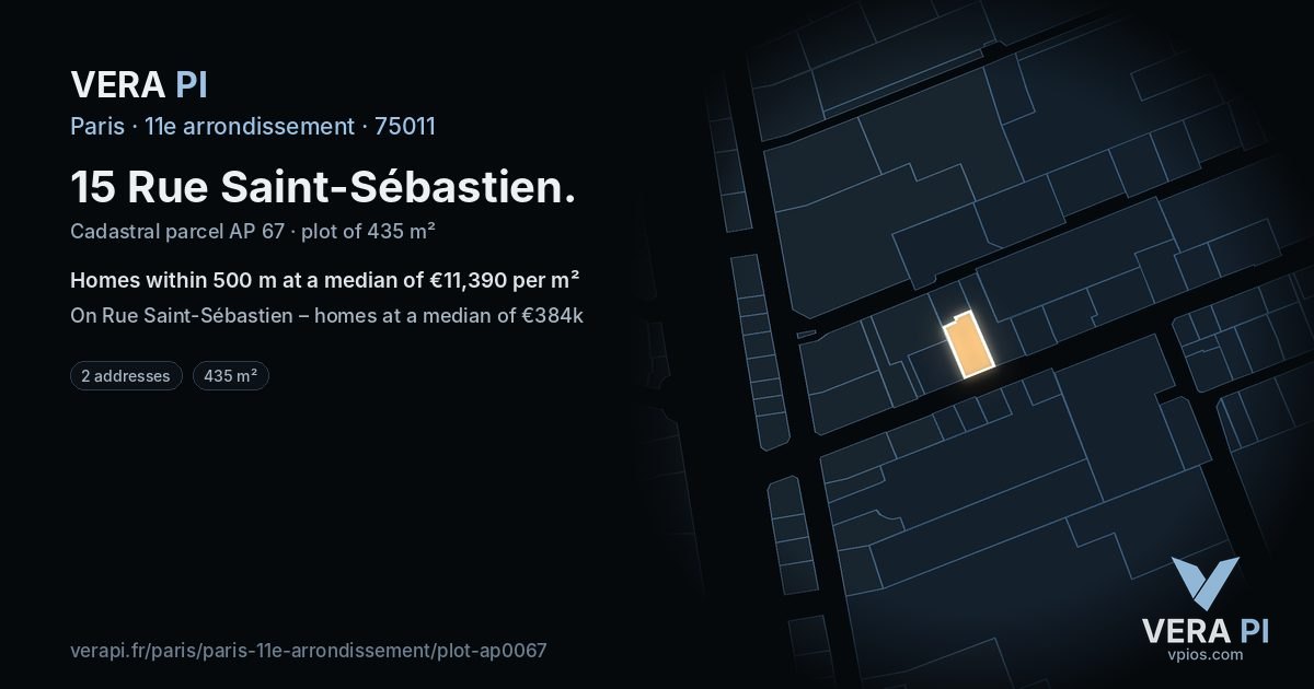 15 Rue Saint-Sébastien, 11e arrondissement at night – the plot lit, the parcels around coloured by the prices near them