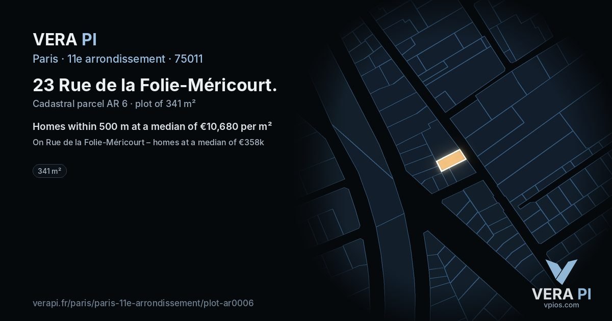 23 Rue de la Folie-Méricourt, 11e arrondissement at night – the plot lit, the parcels around coloured by the prices near them