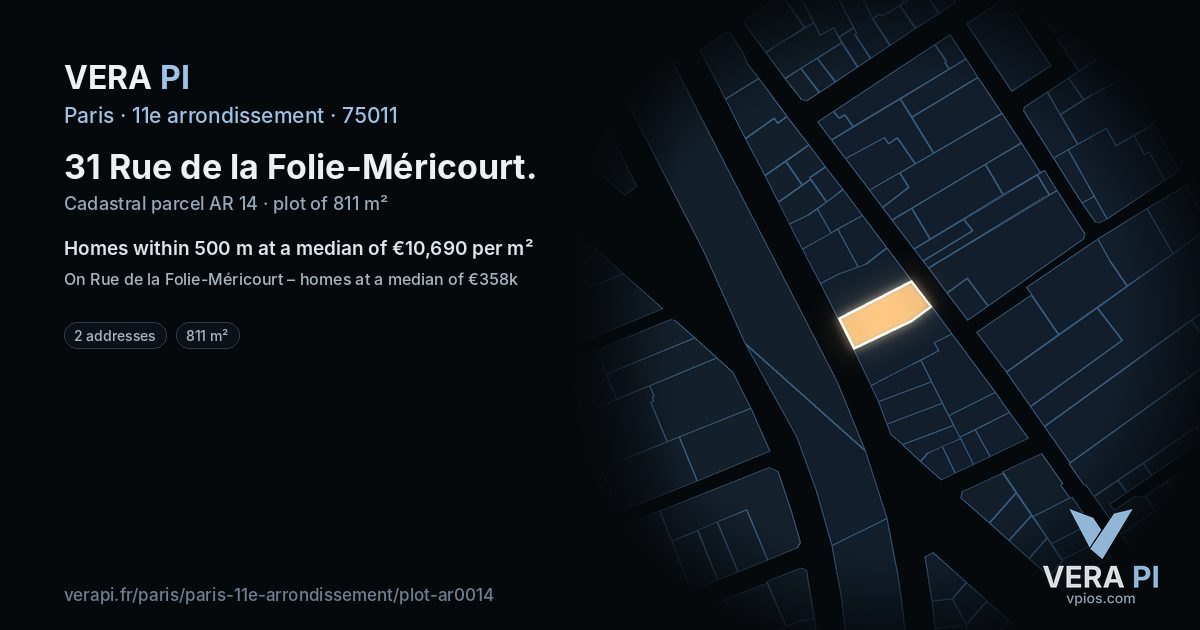 31 Rue de la Folie-Méricourt, 11e arrondissement at night – the plot lit, the parcels around coloured by the prices near them