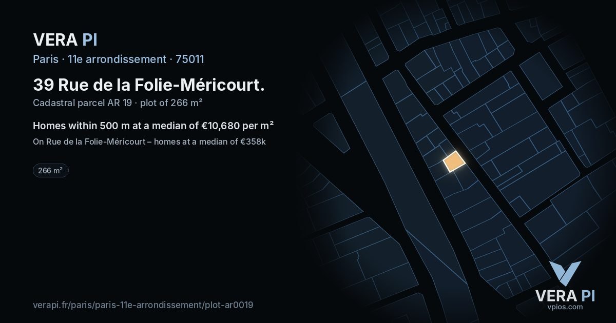 39 Rue de la Folie-Méricourt, 11e arrondissement at night – the plot lit, the parcels around coloured by the prices near them