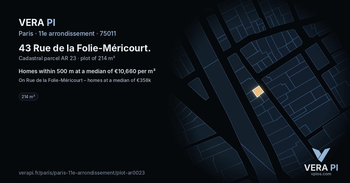 43 Rue de la Folie-Méricourt, 11e arrondissement at night – the plot lit, the parcels around coloured by the prices near them