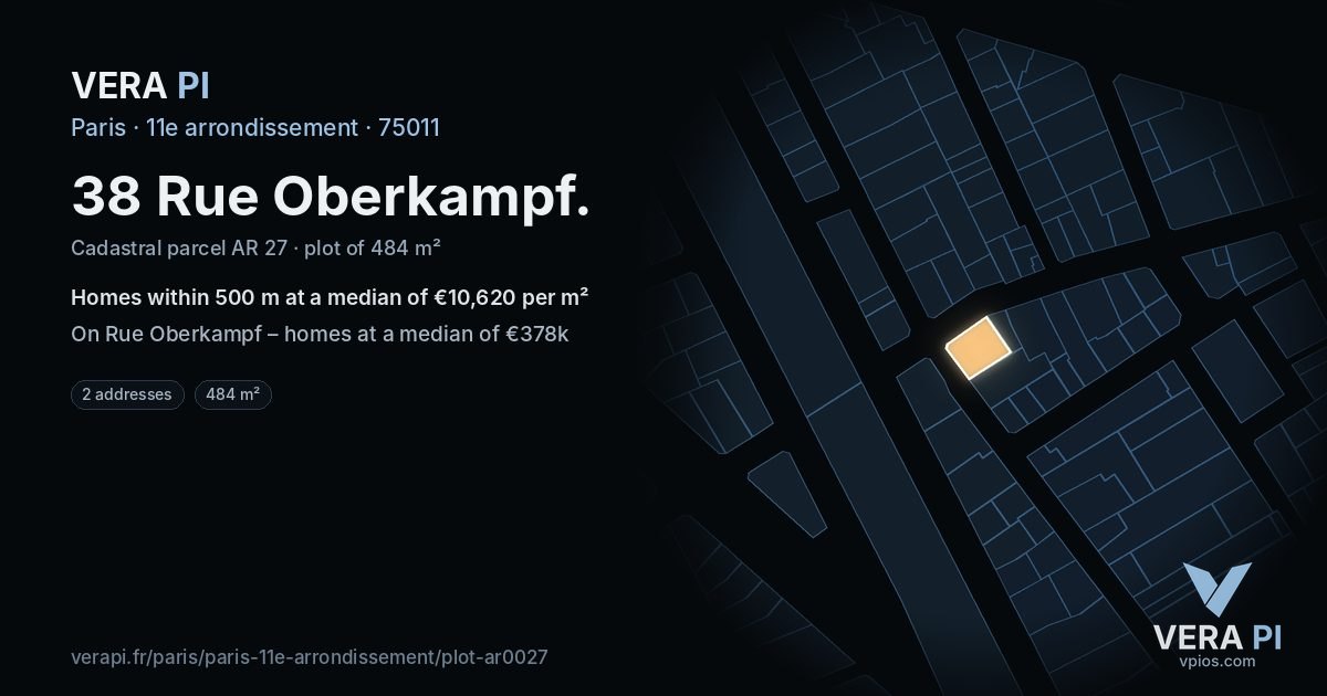 38 Rue Oberkampf, 11e arrondissement at night – the plot lit, the parcels around coloured by the prices near them