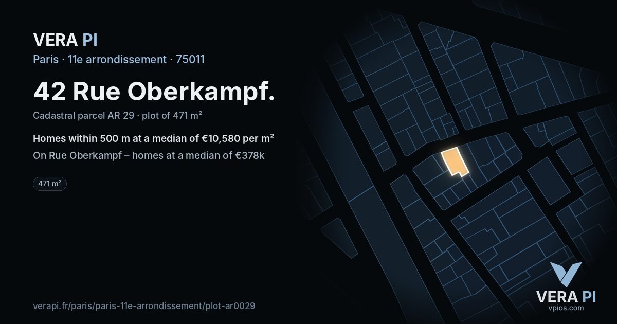 42 Rue Oberkampf, 11e arrondissement at night – the plot lit, the parcels around coloured by the prices near them