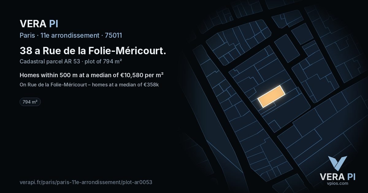 38 a Rue de la Folie-Méricourt, 11e arrondissement at night – the plot lit, the parcels around coloured by the prices near them